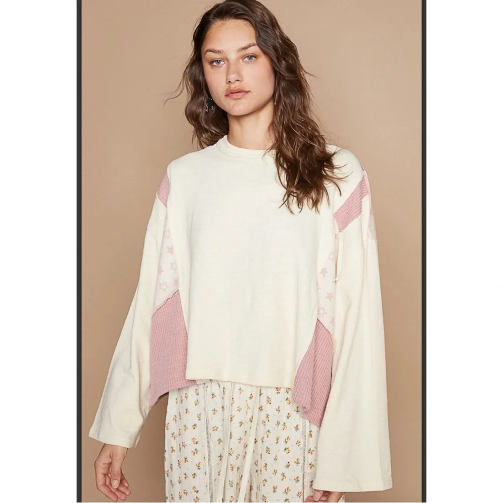 POL. 🩷 Cream and Pink Star Top - Picture 1 of 6